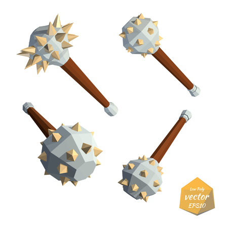Set mace isolated on white background. Low poly style. Vector illustration.のイラスト素材