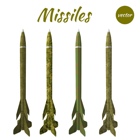 Set missile khaki isolated on white background. Low poly style. Vector illustration.のイラスト素材