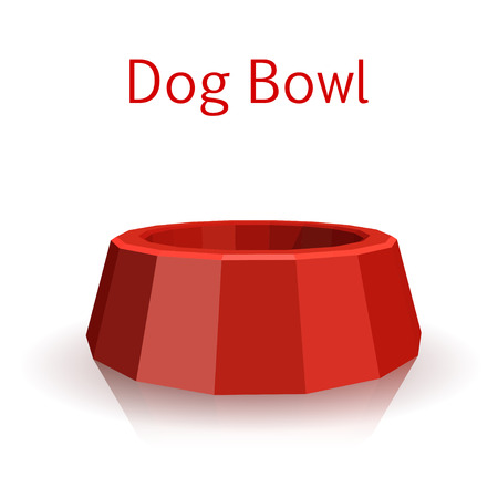 The single red icon pet bowls isolated on white background. Dog. Low poly style. Vector illustration.のイラスト素材