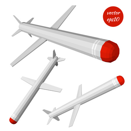 Set cruise missile isolated on white background. Low poly style. Vector illustration.のイラスト素材