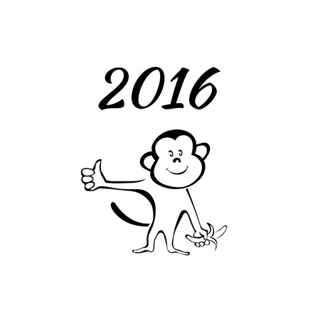 Sketch monkey and 2016. Design of the calendar. Vector illustration.のイラスト素材