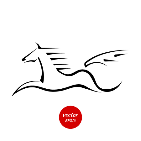Silhouettes of a horse jumping isolated on a white background. Vector illustration.のイラスト素材
