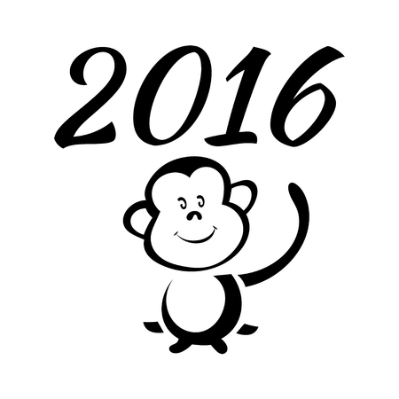 Sketch monkey and 2016  isolated on white background. Design of the calendar. Vector illustration.のイラスト素材