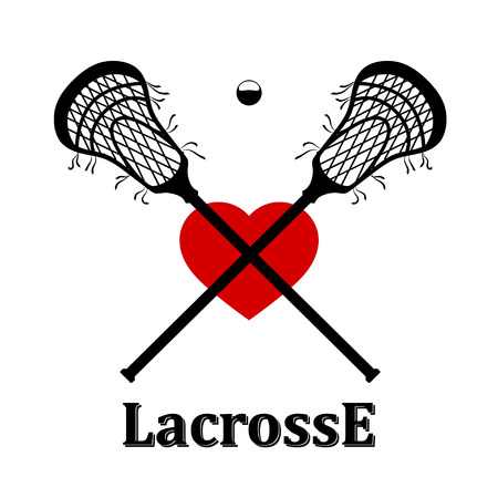 Crossed lacrosse stick, ball and heart. Vector illustrationのイラスト素材