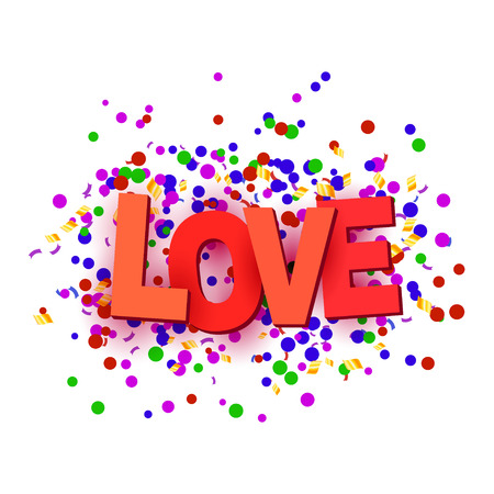 Sign of love with multicolored confetti on a white background. Vector illustrationのイラスト素材