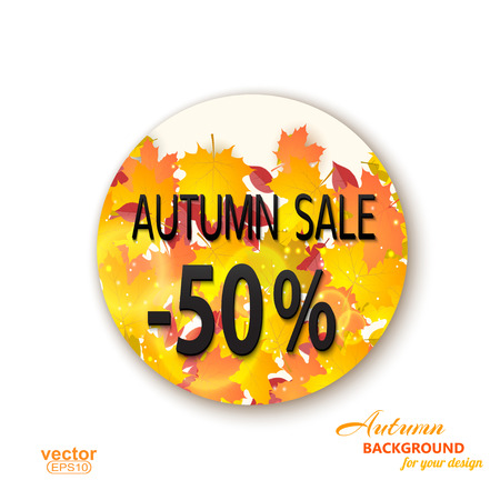 Round banner with SALE and leaves. Vector illustrationのイラスト素材