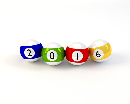 Billiard balls with numbers 2016. The symbol of the New Year. Render 3D.