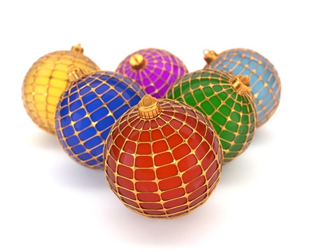 Set of multi-colored Christmas toys, isolated on white background.の写真素材