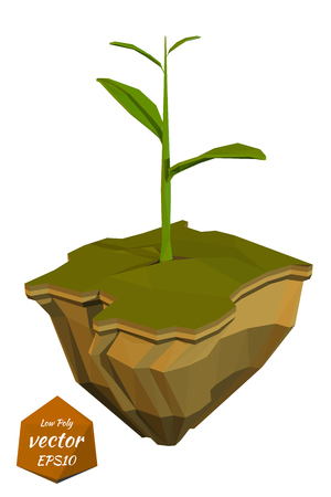 Young sprout on a abstract island. Low poly style. Vector illustrationのイラスト素材
