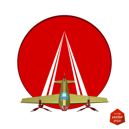 Plane on a red background. The twin-engine fighter. Vintage. Vector illustration.のイラスト素材