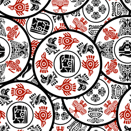 Seamless pattern with round elements. Azteca painting. Vector illustrationのイラスト素材