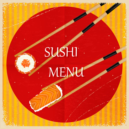 Retro vintage sushi menu. Vector illustrationのイラスト素材