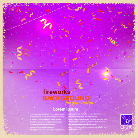 Vintage retro purple background with confetti and serpentine. Vector illustrationのイラスト素材