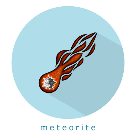 Meteorite on a blue circle. Flat icon meteorite with fire. Simple vector illustration.のイラスト素材