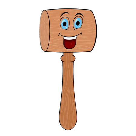 Funny Wooden Mallet on a white background. Cartoon drawing. Vector illustrationのイラスト素材