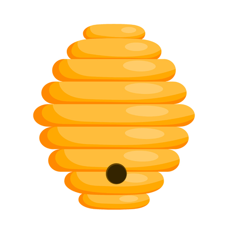 Yellow bee hive on a white background. Bee hive isolate. Stock Vector illustration of bee house with a circular entrance. Yellow bee hive on a white background. Bee hive isolate. Stock Vector illustration of bee house with a circular entrance.