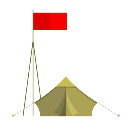 Tourist tent with a flag at the match on a white background. Tent camping isolate. Flat tent 
camping. Sign of tourism and recreation. Stock vectorのイラスト素材