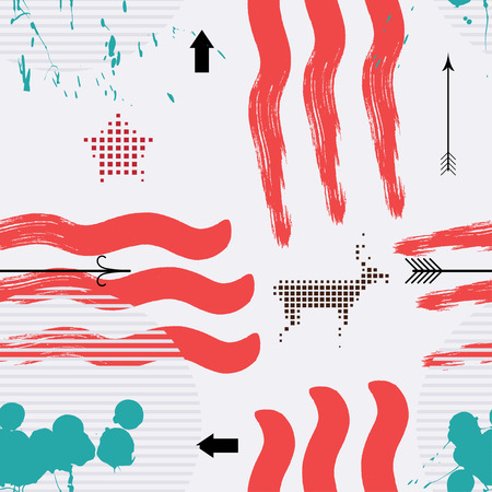 Memphis Vintage style seamless pattern with spots. Texture in Memphis style. Retro fabric, prints, 
background. Vintage background with abstract design elements. Stock vectorのイラスト素材