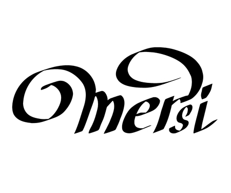 Caption Merci on a white background. Hand lettering. Vector illustration merci. Design element. Stock vectorのイラスト素材