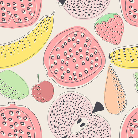 Seamless pattern with fruit. Colorful seamless pattern with fruits and vegetables: pomegranate,...