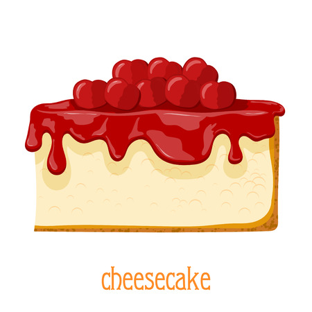 Cartoon cheesecake. Bright colored cheesecake on a white background. Isolate. Vector 
illustration of sweets - cheesecake with cherries. Stock vectorのイラスト素材