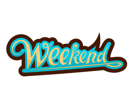 The colored inscription "Weekend". WEEKEND Black lettering on a white background. Hand lettering. Vector illustration. Design element. Stock vectorのイラスト素材