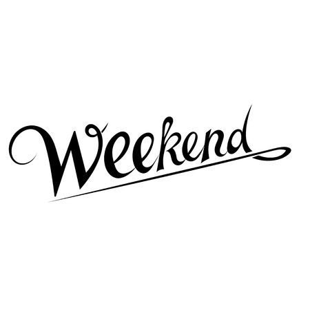 The inscription "Weekend". WEEKEND Black lettering on a white background. Hand lettering. Vector illustration. Design element. Stock vectorのイラスト素材