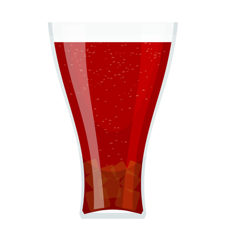 High transparent glass with cola and ice cubes on a white background. Eating fast food. Isolate. Cartoon style. Stock vector illustrationのイラスト素材