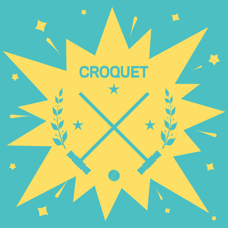 Croquet. Vintage background with clubs and ball for Croquet. Poster advertising for sports 
equipment. Club emblem.のイラスト素材