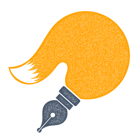 Abstract vector pen tip with yellow fox tail on a white background. Grunge texture. 
Journalism symbol. Sign journalist. Stock vector illustrationのイラスト素材