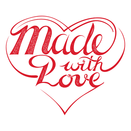 Lettering, Made with love on a white background. The inscription in grunge style isolated. Stock vector illustration.のイラスト素材