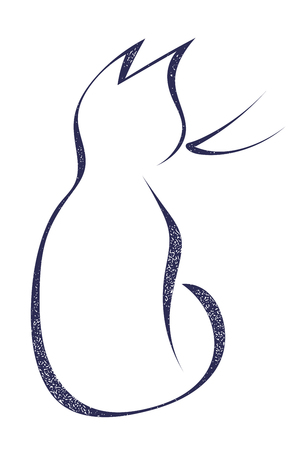 Sketch, black silhouette of a cat on a white background. Stock vector illustration.のイラスト素材