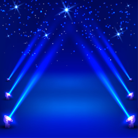 Blue abstract background with rays of spotlights. Vector illustrationのイラスト素材