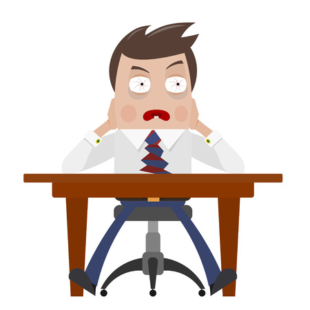 Color image of a frightened businessman. Businessman at his desk, the concept of crisis, bad news. Financial collapse. Stock vector illustrationのイラスト素材