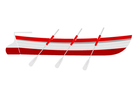 Vector illustration of a rescue boat with wooden oars red on a white background, Marine Boat, transport rescue serviceのイラスト素材