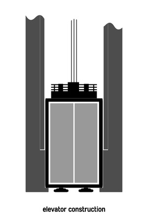 Vector illustration of a concept of the elevator device in the home is a schematic drawing of the elevator, rope, buffer, mechanismのイラスト素材