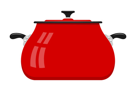 Cartoon red saucepan on a white background. Kitchen utensils. Color image red pots. Stock vectorのイラスト素材
