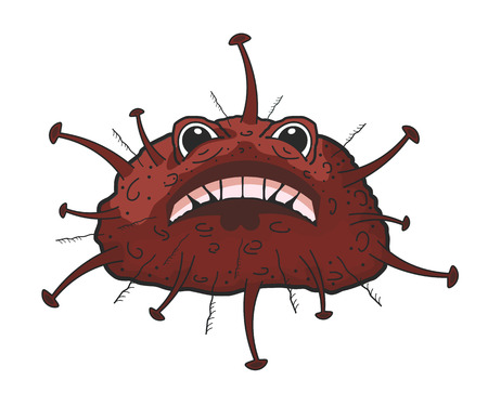 Vector illustration Cartoon red virus with eyes. Comic virus isolated on white background. Cartoon style. Microorganism biology natureのイラスト素材