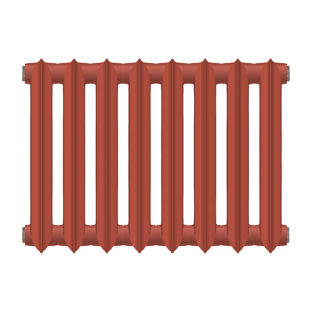 Vector illustration of a vintage cast-iron heat radiator red on a white background. Home heating element. Abstract thing home construction elementのイラスト素材