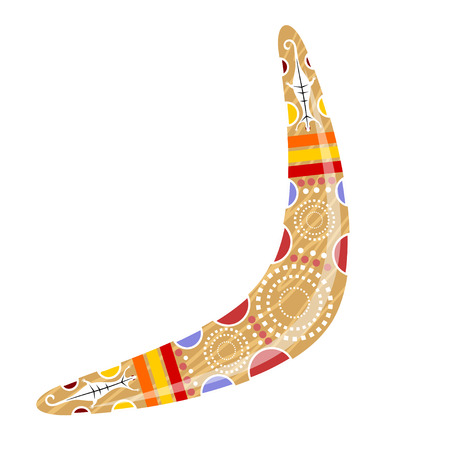 Australian wooden boomerang. Cartoon boomerang on a white background. Vector illustration of colored boomerang Tribal lizard. Stock vectorのイラスト素材