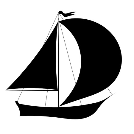 Vector illustration of black silhouette of sailing yacht on a white backgroundのイラスト素材