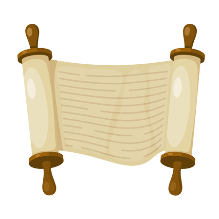 Vector illustration of papyrus on a white background. Scroll paper. Cartoon image of the Torah in the unfolded state.のイラスト素材