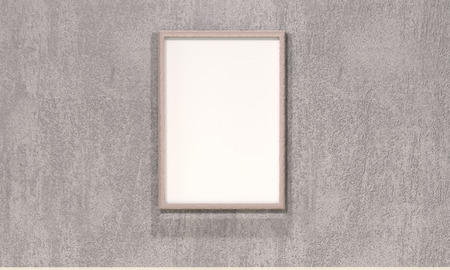 Mock up interior. Empty picture on the gray plastered wall. 3d rendering