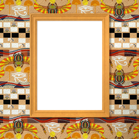 Frame with a white canvas on the bright ethnic background with Egyptian symbols. Tribal background. 3d rendering.の写真素材