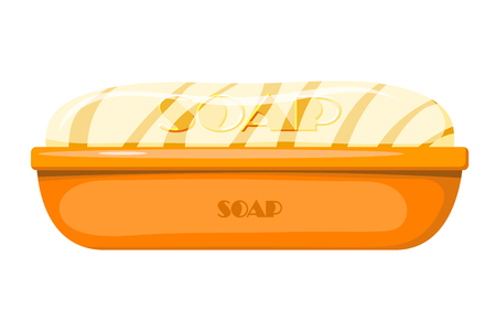 Vector image of yellow soap and soap dish on a white background. Cartoon color of soap on a white background. Object of hygiene and body careのイラスト素材