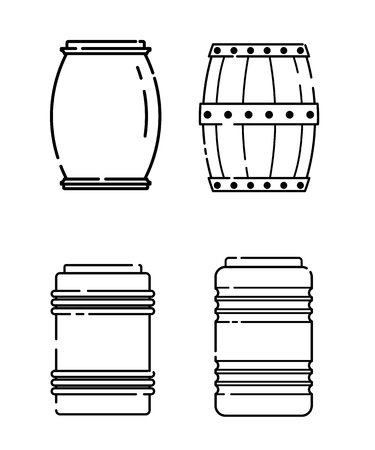 Set of barrels in a linear style. Line icon. Isolated on white background. Vector illustration.のイラスト素材