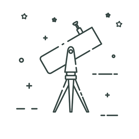 Telescope on the tripod looks to the sky. Linear color icon. Isolated on white background. Vector illustration.のイラスト素材