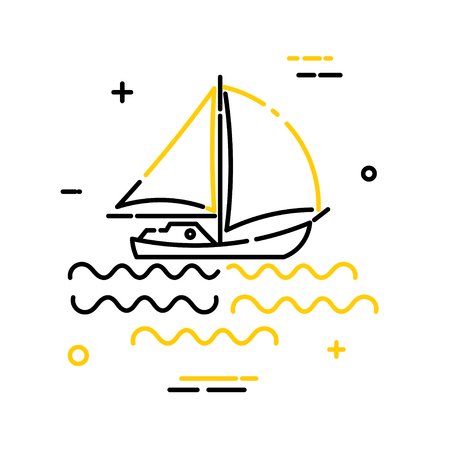 Flat linear simple yacht icon on a white background. Vector illustration. The sign of 
water sports and recreationのイラスト素材