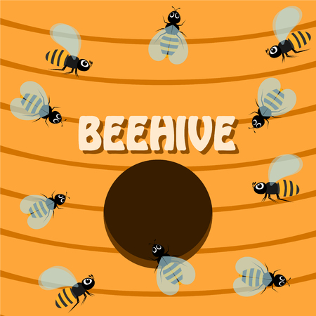 Color picture of the bee house. Cartoon style. Insects near the outlet. Vector illustration. 
Stock Vector Graphicsのイラスト素材