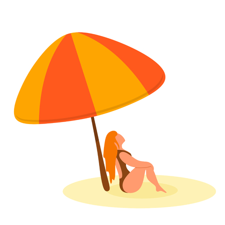 Abstract color image of a sexy girl under an umbrella on the beach. Cartoon sitting girl. 
Isolate. Vector illustrationのイラスト素材